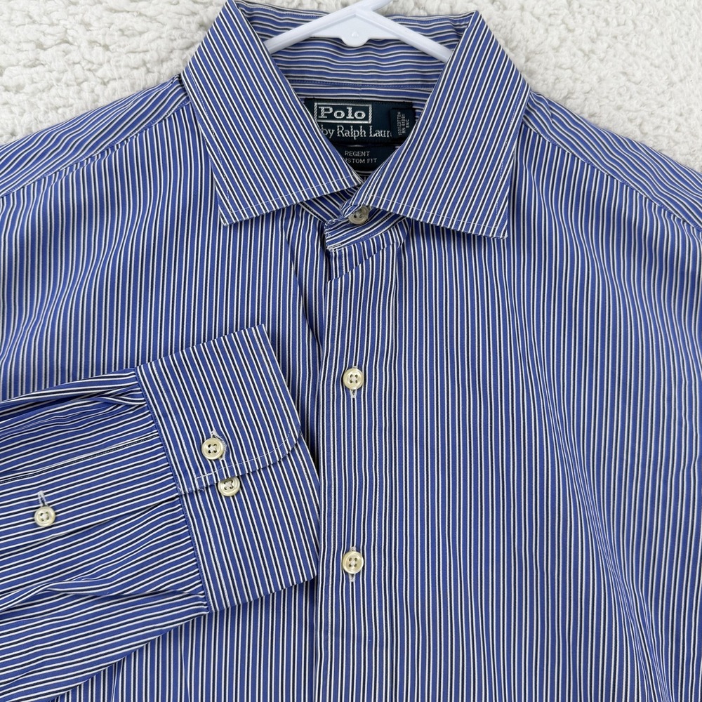 Polo Ralph Lauren Regent Shirt Mens 16 34/35 Blue Stripe Custom Fit Dress Cotton